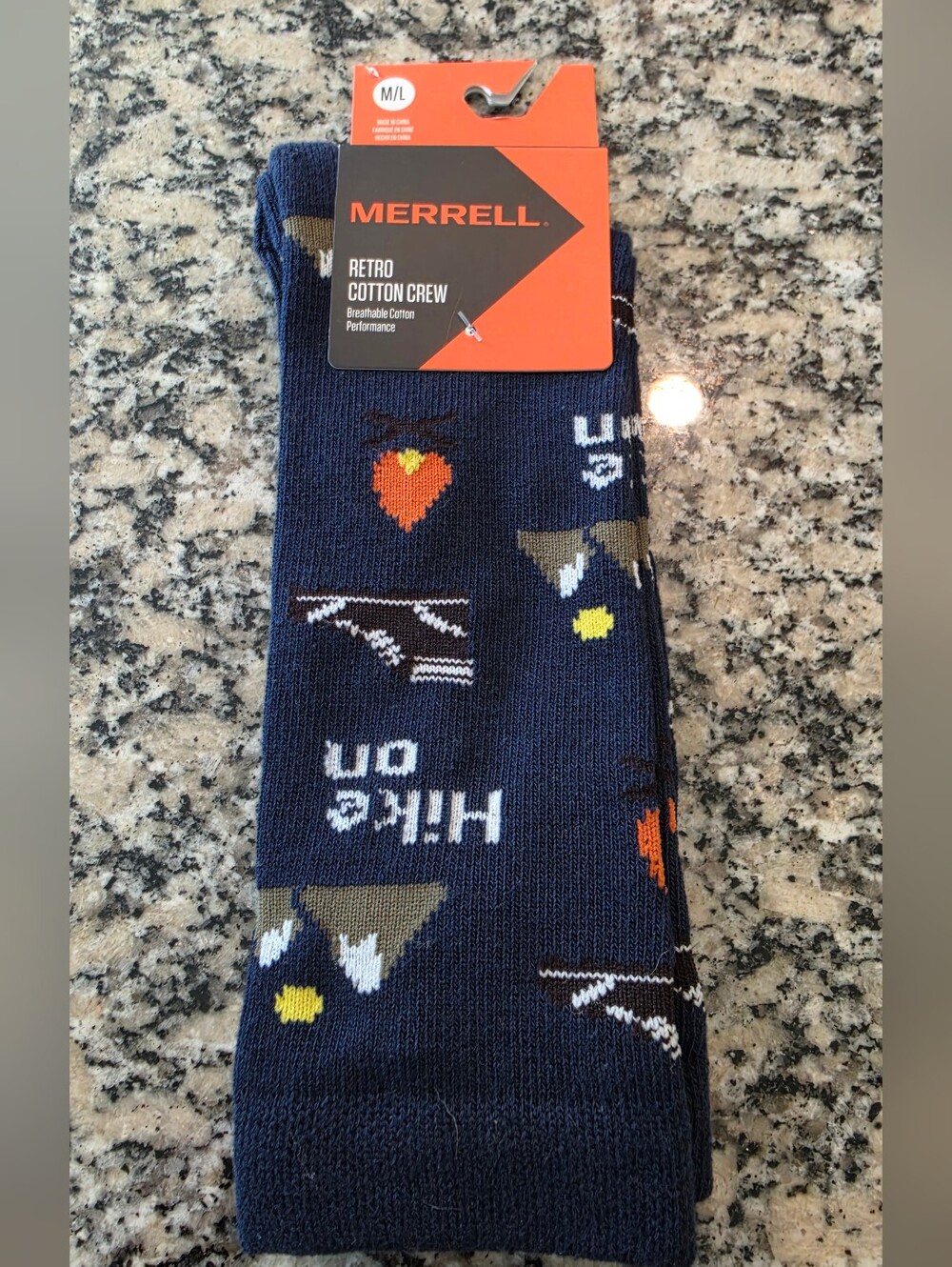 Merrell Retro Cotton Crew Hiking Camping Outdoor Socks M/L Navy NWT